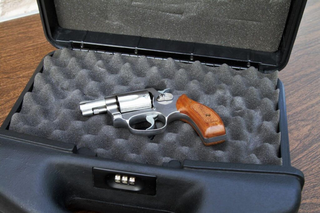 Revolver placed inside of a small secure case